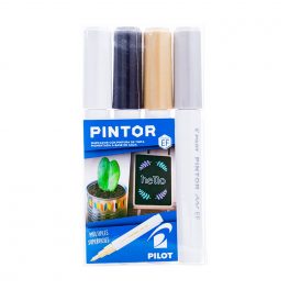 SET PINTOR EXTRA FINO 4 UNIDADES BLANCO, NEGRO, DORADO, PLATA