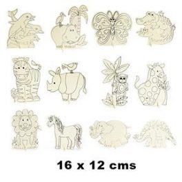 MADERA DISENOS ANIMALITOS 16*12CM, PACK 12