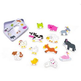 PUZZLE ANIMALES DE LA GRANJA MADERA CAJA METAL