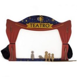 TEATRO TRIPLE DE SOMBRAS DE MADERA C/6 FIGURAS CON LINTERNA