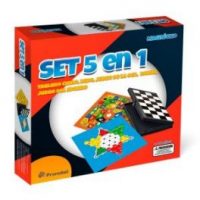 JUEGO DE SALON SET 5 EN 1 (Dama- Tablero Chino- Juego de la Oca- Ludo- Juego del Molino) 19X19CM