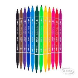 BRUSH PEN/PUNTA FINA 12 COLORES KIDS ADIX