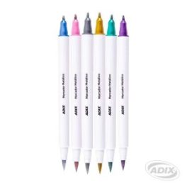 BRUSH PEN/PUNTA FINA 6 COLORES METALICO (049) ADIX