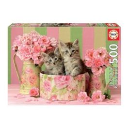 PUZZLE 500 PCS 48x34cm GATITOS CON ROSAS // 17960