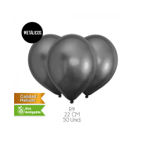 GLOBOS LISOS METALICOS NEGRO 50UN