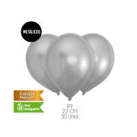 ST 50UN GLOBOS LISOS METALICOS PLATA R9