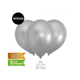 ST 50UN GLOBOS LISOS METALICOS PLATA R9