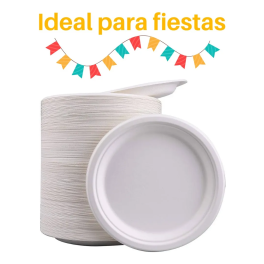 Plato Blanco Desechable Biodegradable Fiesta 23cm 50unidades Plato Blanco Desechable Biodegradable Fiesta 23cm 50unidades
