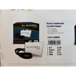 PORTA CREDENCIAL 9 X5,8CM C/CORDON NEGRO 25 UNID LAVORO