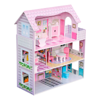 Casa De Muñecas Clásica Madera Rosada Con Accesorios Bandú Rosa