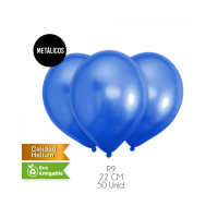 GLOBOS LISOS METALICOS R9 22CM AZUL SET50U