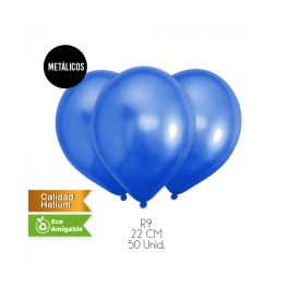GLOBOS LISOS METALICOS R9 22CM AZUL SET50U