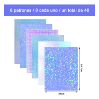 48 HOJAS LAMINADO EN FRIO HOLOGRAFICO DISE&Ntilde;OS A4 6 PATRONES