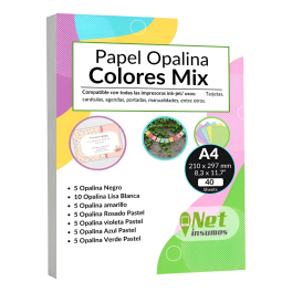 Papel Opalina Colores Doble Faz 220gr Mix A4 40 Hojas Blanco