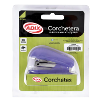 Corchetera De Bolsillo Adix Mini Rosado + 1000 Corchetes 26/6 12 Hojas Colores Rosado y Violeta.