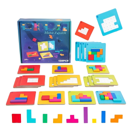 Juego Desaf&iacute;o Mental Tipo Tetris Bloques Madera 128pcs