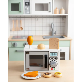 Microondas De Madera Infantil Con Accesorio Juguete Cocina