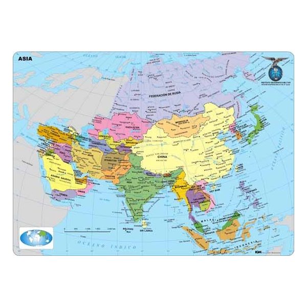 Mapa Continental Asia Politico Con Molduras 110x77cm Active Brain